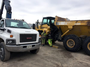 Trojan Tire Installs Tires on Articulated Truck in Hamilton Ontario